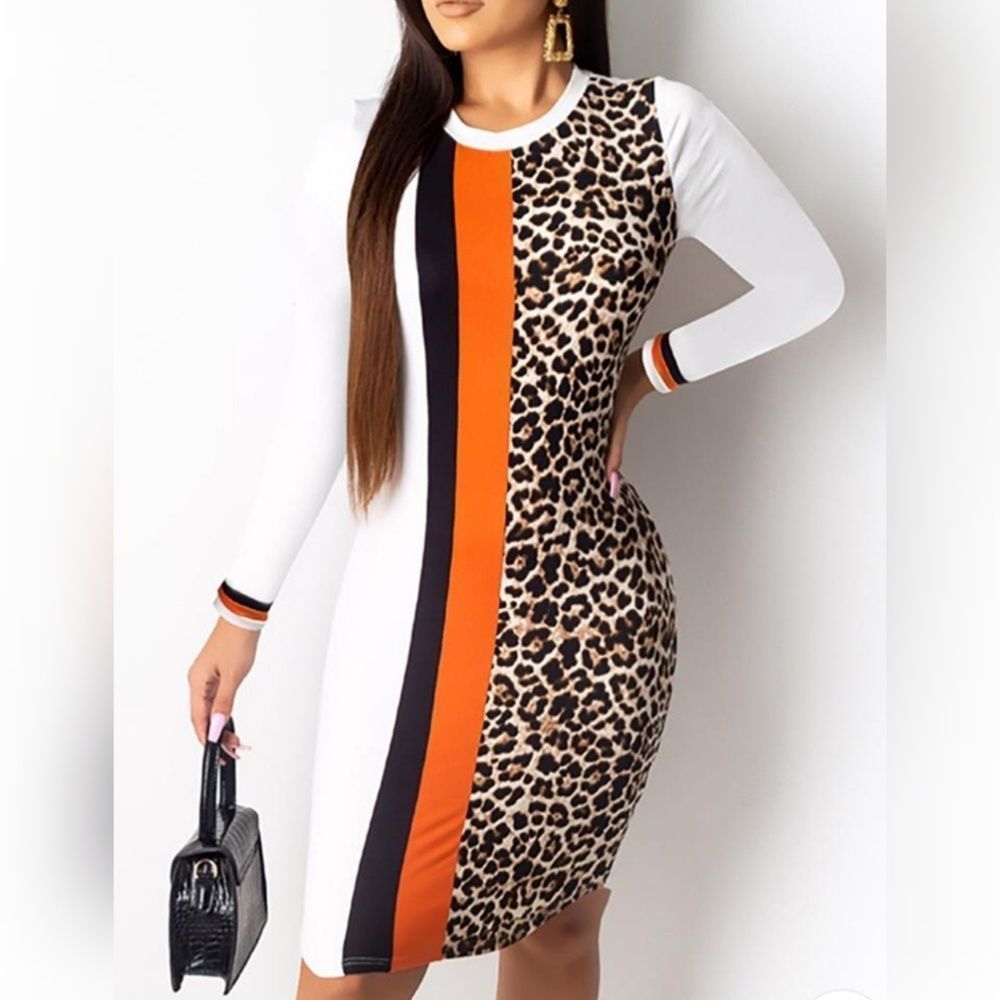 NWOT Leopard Color Block Midi Dress